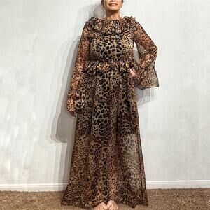 Danity Brown Leopard Print Maxi Dress Sz M